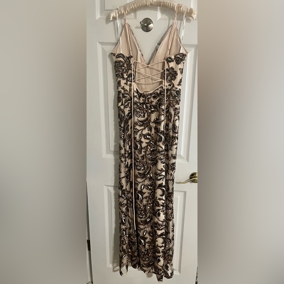 Beautiful nude, gold, brown sequin dress. Half zip up, lace up back. - Picture 3 of 8